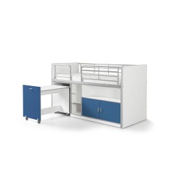 Lit mi-hauteur Bonny bleu 96×207 cm – Sommier inclus | Armoire et matelas en option