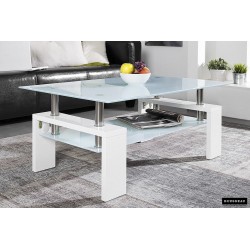 Table basse Alana 100×60 cm Blanc Brillant – Verre trempé & MDF