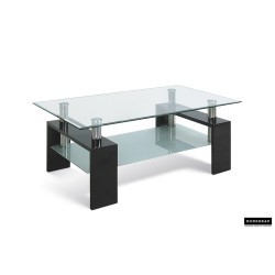Table basse "Alana" Noir laqué – Verre trempé & MDF 100×60×45 cm