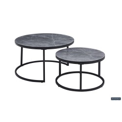 Table basse Boston Verre Gris Pierre – Plateau verre effet marbre, Ø 80 × H 45 cm