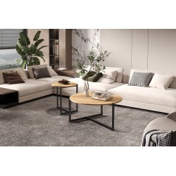 Set de 2 tables basses "Pola" Chêne Vieilli – Ø 80 cm & Ø 45 cm, style naturel et moderne