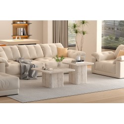 Set tables basses Bobby travertin beige – MDF 25 mm 3D, set de 2, ref. 3085-1