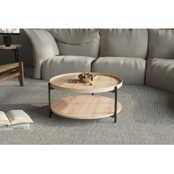 Table basse Dalina ronde Ø 80 cm décor Chêne Vieilli – MDF, bord relevé