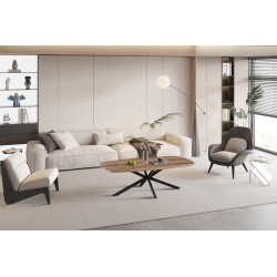 Table basse Aziz décor Mango – MDF 25 mm, pieds métal, 130 × 70 × 42,5 cm