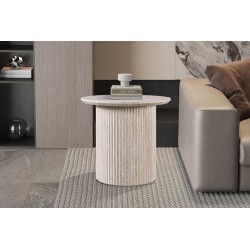 Table basse Lagos Ø 50 cm Travertin Beige – Plateau MDF 25 mm 3D, H 46 cm
