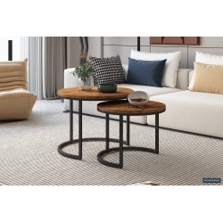 Set tables basses Goja Bois de manguier & métal – 50/60 × 38/45 cm