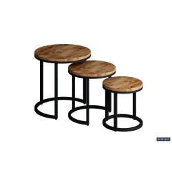 Set de 3 tables d’appoint Plano mango – bois massif & métal, Hauteurs 30/37/45 cm
