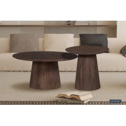 Table basse Miguel 80 cm foncé – Bois de manguier massif, Ø 80 × H 38 cm