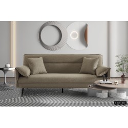 canapé-lit, Sivas, beige, gris, canapé convertible, mousse froide, bois d’eucalyptus, canapé gain de place, couchage d’appoint