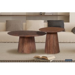 Table basse Miguel 50 cm – Bois de manguier massif clair, Ø 50 × H 46 cm
