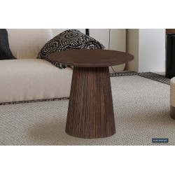 Table basse Miguel 50 cm foncée – bois de manguier massif, Ø 50 × H 46 cm