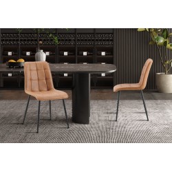 2 chaises Furas Vintage PU Cognac – Similicuir & métal, H 88 × L 46,5 × P 59,5 cm, lot