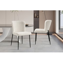 Chaise Lisa Bouclé Écru – Velours & métal, H 85 × L 50 × P 62 cm