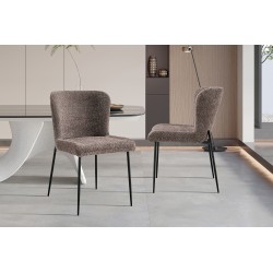 Chaise Lisa Bouclé Sable – tissu bouclé & pieds métal, 85×50×62 cm